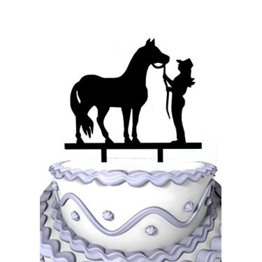 Imagem de Meijiafei Topo de bolo de aniversário de vaqueira e cavalo