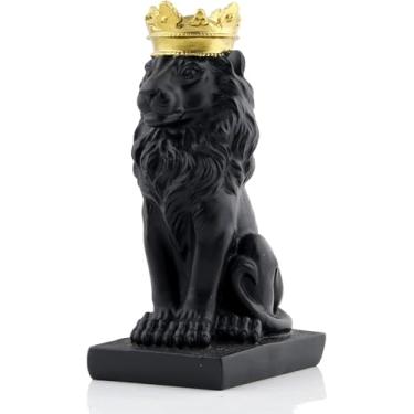 Imagem de Wisifayardin Estatueta do Rei Leão Negro com Coroa Dourada 24K, Decoração de Casa e Estudo, Estatuetas Colecionáveis, Melhor Presente para Homem