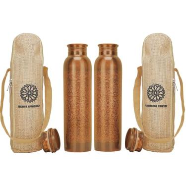 Imagem de Garrafa de água de cobre para beber garrafa de cobre puro recipiente de cobre de 1000 ml com bolsa de transporte para esportes, ioga, garrafa de cobre ayurvédica para academia, escritório, caminhada