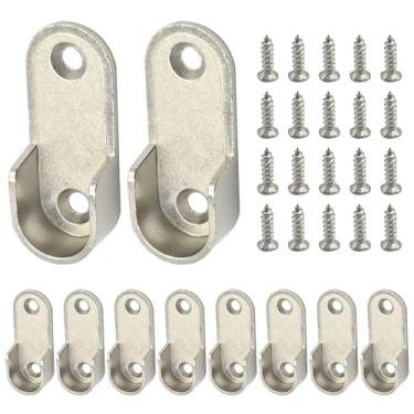Imagem de ZUDKSUY 10 peças de soquetes ovais de flange de suporte de haste de armário, suporte de flange de haste de guarda-roupa com parafusos de montagem para hastes de 18 x 35 mm (prata)