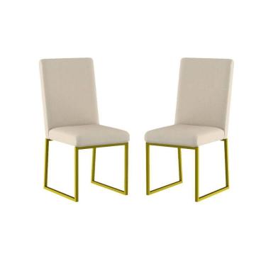 Imagem de Kit 2 Cadeiras De Jantar Com Base De Ferro Dourado Balaqui Bege