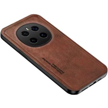 Imagem de HAO RIYLN Capa de couro para Honor Magic 7 Pro/7, proteção de lente com tudo incluído, capa fina, suporte de suporte para carro, capa de negócios leve, marrom, 7Pro