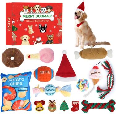 Imagem de Calendário do Advento de Brinquedos para Cães ANOTION 12 dias de Natal 2024