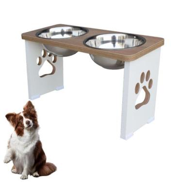 Imagem de Comedouro Para Cachorro Grande Elevado Duplo Pet MDF 25 cm - Inox - Ma