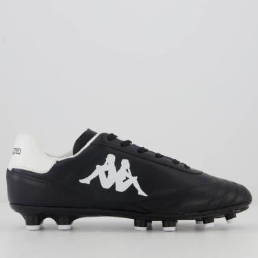 Imagem de Chuteira Kappa Arizona Couro Campo Branca e Preta-Masculino