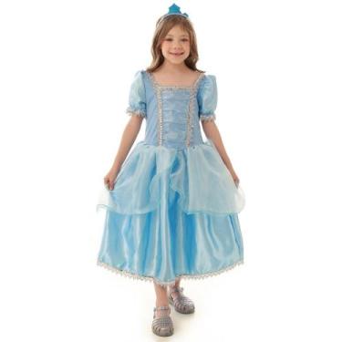 Imagem de Fantasia vestido princesa azul com tiara de coroa muvilê, 6