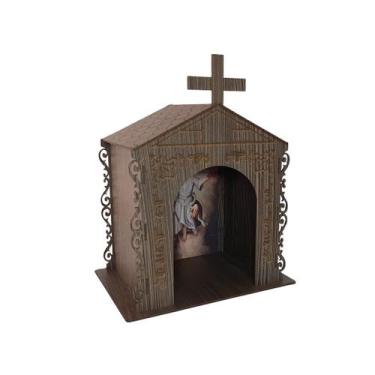 Imagem de Capela Oratório Arabesco com Imagem Santo Antônio 25x18x31 Mdf Madeira