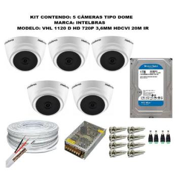 Imagem de Kit 5 Câmeras Segurança VHC 1120D Hd 720 bullet Intelbras + cabos cone
