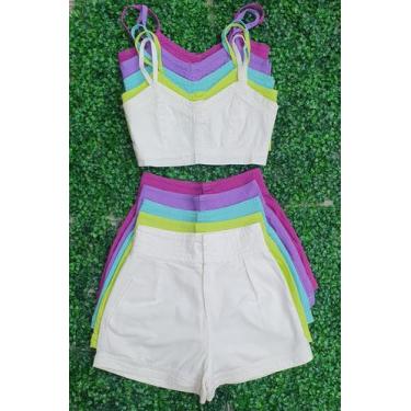 Imagem de Doutoras Modas  Conjunto Jeans Cropped Alcinha Short Nova Coleção 6104