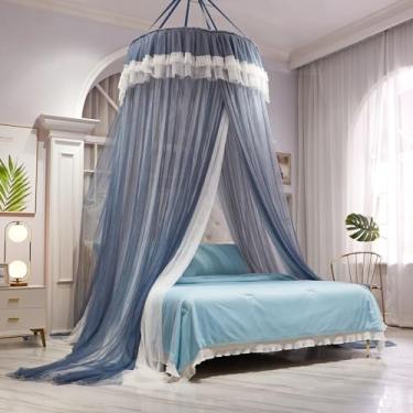 Imagem de AIKASY Cama de Dossel para Meninas e Adultos, Cortina de Cama Elegante de Duas Camadas, Mosquiteiro Redondo de Renda Infantil Dream, Mosquiteiro de Dossel de Princesa- Serve para C ()