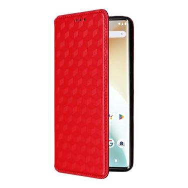 Imagem de Capas Compatível com MOTO Edge 50 Fusion 5G,Carteira de couro Flip Phone Case com slot para cartão.Textura da grelha estereoscópica.Estojo de telefone giratório Standable (Red)