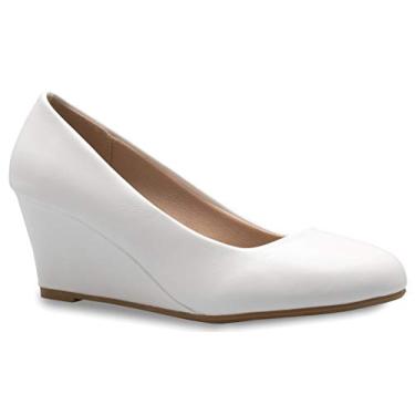 Imagem de Olivia K sapato feminino adorável salto anabela baixo - escarpim fácil e baixo - básico sem cadarço, confortável, White Pu, 10