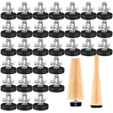 Imagem de AddLotLot 32 Pcs M6 Rosca Ajustável Niveladores de Móveis Parafuso Em Pés de Cadeira Pés de Móveis Ajustáveis Niveladores de Pernas Pés com Porcas Em T Nivelador de Cadeira de Mesa0,94×0,86 Pol.,Prata
