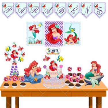 Imagem de Kit Festa Decoração Aniversário Ariel pequena sereia infantil mesversa