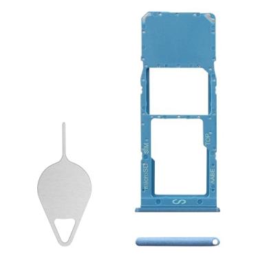 Imagem de BESJMYT Substituição da bandeja do cartão SIM para Samsung Galaxy A02 (versão SIM único) Adaptador de suporte de slot de bandeja de cartão azul com ejetor de agulha para A02 SM-A022F