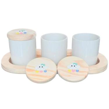 Imagem de Kit higiene bebê 4 peças Nuvem Berço  - Bandeja e potes - Peças porcel