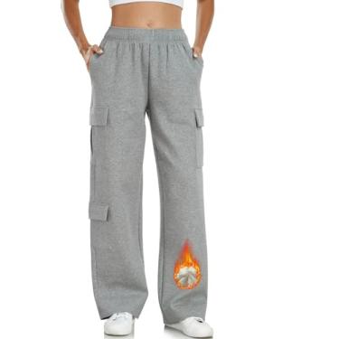Imagem de Inno Calça de moletom cargo feminina de 71 cm, 78,7 cm, 86,4 cm, 91,4 cm, de lã macia, Y2K, casual, folgada, perna larga, algodão, moda 2024 na moda, Lã polar para bebê, cinza mesclado claro, M
