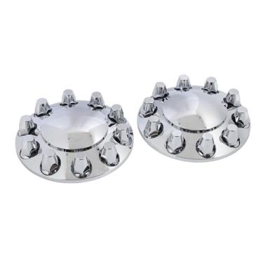 Imagem de Par de Tampas de Eixo Dianteiro Cromado Conjunto de Tampas de Cubo de Roda Brilhante Com Tampas de Porca de 33 Mm para Trailers de Caminhões Veículos