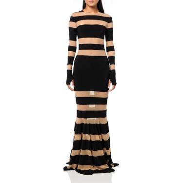 Imagem de Norma Kamali Vestido feminino emendado com cauda de peixe, Malha preta/nude, G