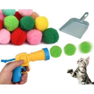 Imagem de DS. DISTINCTIVE STYLE Pistola de brinquedo para gatos, conjunto de lançadores com 50 bolas de pompom com pá de brinquedo e 2 atiradores de bolas, brinquedos de enriquecimento de gatos para gatos