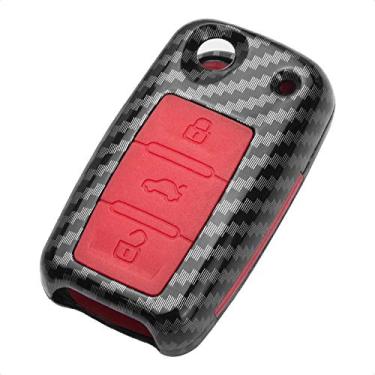 Imagem de TANGSEN Capa flip para chaveiro VolKSWAGEN VW BEETLE CC EOS JETTA GOLF GTI JETTA PASSAT PHAETON R32 Rabbit TIGUAN TOUAREG 3/4 botões com entrada sem chave padrão de fibra de carbono ABS vermelho
