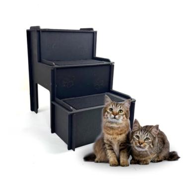 Imagem de Escada Escadinha Preta Em Mdf 4mm 3 Degraus Para Cães e Gatos