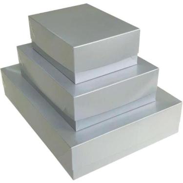 Imagem de Caixa para Presente com Tampa Grande 35X25,5X7,5CM Prata Pacote com 5 