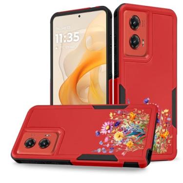 Imagem de Govmeie Capa de camada dupla com design de flores florais fofas para Moto G Stylus 5G 2024 - Capa rígida de policarbonato híbrido à prova de choque com listras laterais antiderrapantes e proteção