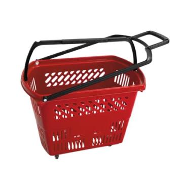 Imagem de Kit 3 Un Cesta Vermelho Carrinho de Supermercado de Compras 30L com Rodas