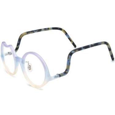 Imagem de Armação de óculos de acetato feminino oversize grande tamanho redondo óculos feitos à mão óculos (9285 fosco azul claro)