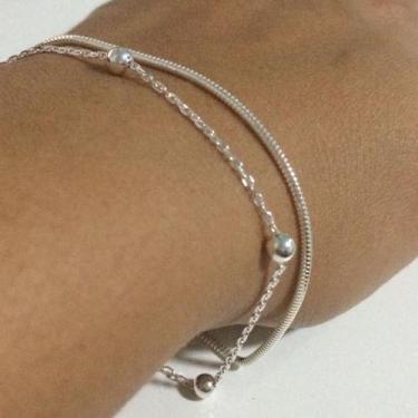 Imagem de Conjunto 2 Pulseira Prata Maciça 925 Bolinha E Rabo De Rato - Lojas La