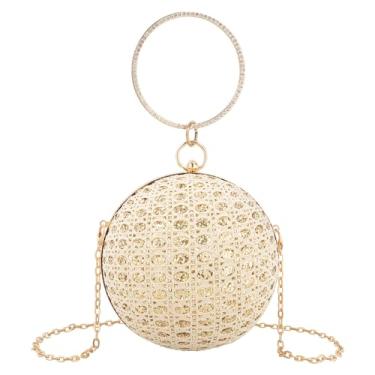 Imagem de Bolsa de ombro de palha redonda brilhante: alça de corrente de lantejoulas e design transversal versátil para elegância do dia a noite, Dourado, One Size