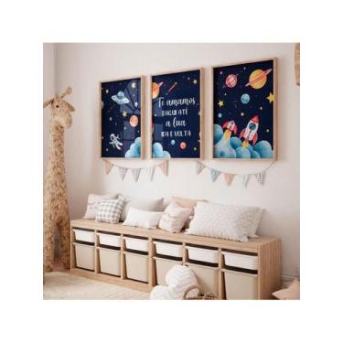 Imagem de Kit 3 Quadros Decorativos Infantil Bebê Astronauta Espaço Foguete Plan