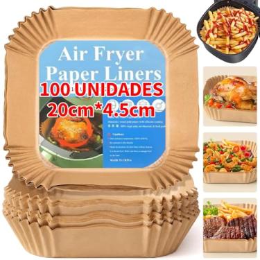 Imagem de Forma Descartavel Para Airfryer: Kit 100 Papel Para Air Fryerc Quadrado 20cm, Grease and Water Proof Non Stick Basket Parchment Pape
