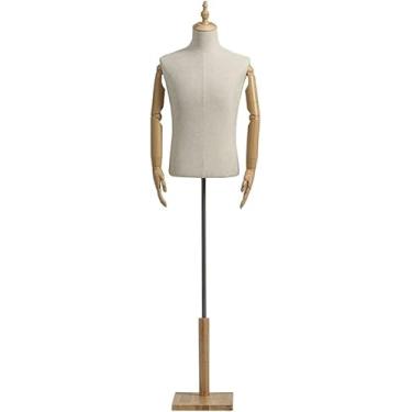 Imagem de CUTPOIY Suporte de manequim de tronco, manequim masculino busto de manequim masculino corpo do tronco com base de madeira retangular, exibição de forma de vestido de altura ajustável para T-Shi (com