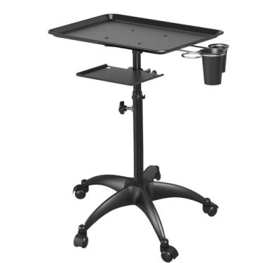 Imagem de SJHDUNBW Carrinho de rodinhas preto para salão de beleza com rodas de altura ajustável, carrinho de esteticista com plataforma de armazenamento, para salão de beleza, uso em spa