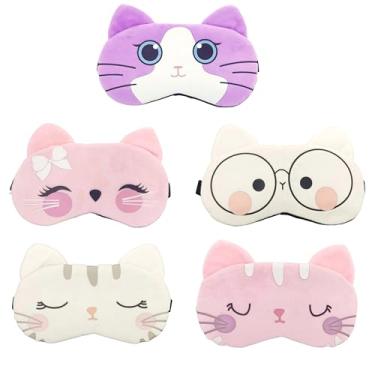 Imagem de Kit 10 Máscaras de Dormir Relaxante para os Olhos com Gel Térmico para Compressa Fria e Quente Reduz Olheiras Gatinho Rosa Laço Cansaço (2x01-2x02-2x04-2x05-2x06)