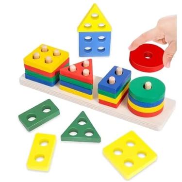 Imagem de M5 Armarinhos - Prancha de Seleção Pequena Jogo Educativo Encaixe Madeira Brinquedo de Bebê Jogo Pedagógico de Formas Geométricas, 3+ Anos, 16 Peças, Multicolorido