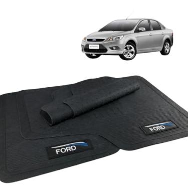 Imagem de Jogo de Tapete Borracha Para Carro Automotivo Compatível com Ford Com Logo 5 Peças Bordado Personalizado Lavável Durável Resistente Vários Modelos (Focus 2009/2012)