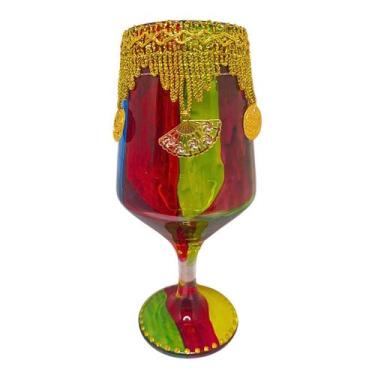 Imagem de Taça Cigana Leque e Moedas Colorida Super Luxo Brunello 400ml  Vidro -