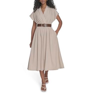 Imagem de Calvin Klein Vestido feminino leve de férias com cinto, Cáqui/branco antigo, 48