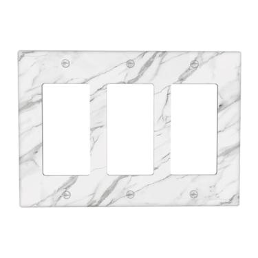 Imagem de OILbiexn Capas de tomada decorativas com design moderno de impressão de mármore cinza branco placa de parede de 3 gangues capa de interruptor de luz tripla capa de interruptor GFCI placa frontal para