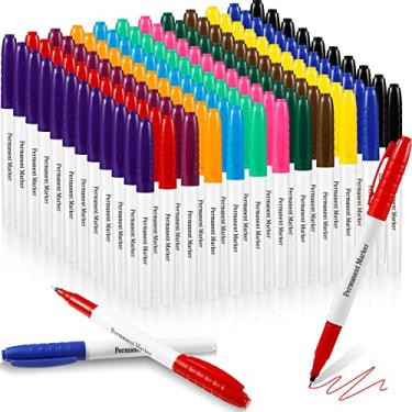 Imagem de Crtiin 120 peças de marcadores permanentes ultrafinos em massa conjunto de marcadores permanentes de ponta de feltro canetas marcadoras de ponta fina funciona em plástico, madeira, pedra, metal e vidro (multicolorido)