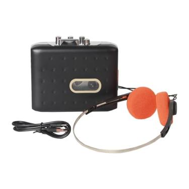 Imagem de BaotyJie Tocador de fita cassete para MP3, leve e compacto nostálgico com fones de ouvido portátil para viagens ao ar livre, Preto