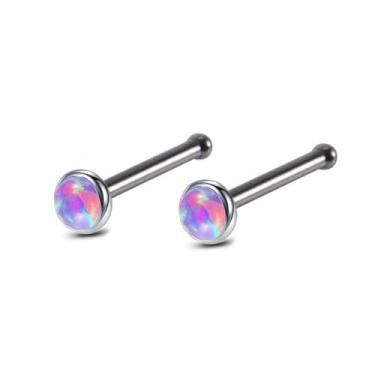 Imagem de Niaspi 2 peças 20G minúsculas opala nariz anéis para mulheres 316L aço inoxidável roxo verde reto osso nariz anéis stud pequeno piercing de narina jóias, 20g, Aço inoxidável, Sem Pedra Preciosa