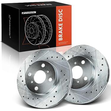 Imagem de A-Premium Rotores de freio a disco dianteiro perfurado e ranhurado de 10,04 polegadas (255 mm) compatíveis com modelos selecionados Toyota, Chevy e Geo - Corolla 1993-2002, Prizm 1998-2002, Prizm