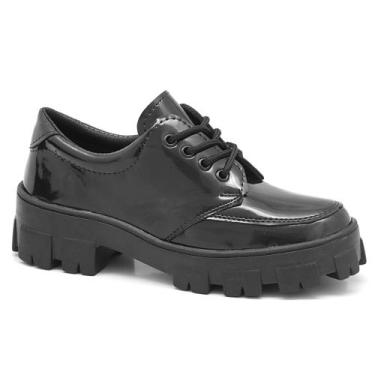 Imagem de Mocassim Feminino Tratorado Oxford de Amarrar Casual - RM, Preto verni