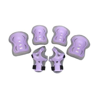 Imagem de Vaveren Protetor de pulso, cotovelo, joelho, proteção ergonômica, conjunto de equipamentos de proteção para crianças, conjunto de protetores de skate para, Cinza Roxo