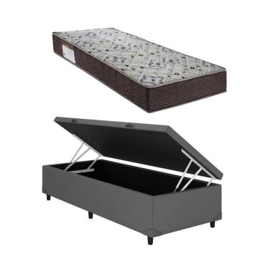 Imagem de Cama Box Baú Solteiro Cinza Colchão ISO 150 D45 - Ortobom