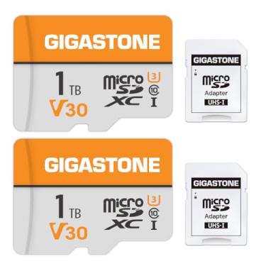 Imagem de Gigastone Pacote com 2 cartões micro SD de 1 TB, 4K Video Pro, GoPro, vigilância, câmera de segurança, câmera de ação, drone, cartão de memória MicoSDXC de 100 MB/s UHS-I V30 Classe 10